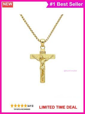 14K Gold Plated Cross Pendant Necklace 24" Box Chain Detachable